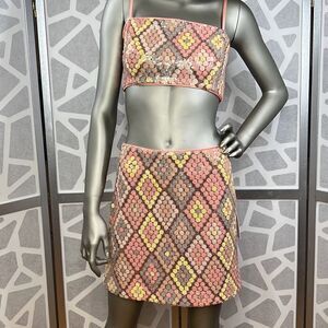 Caroline Constas Sequined Cropped Top and Mini Skirt Set NWT 6